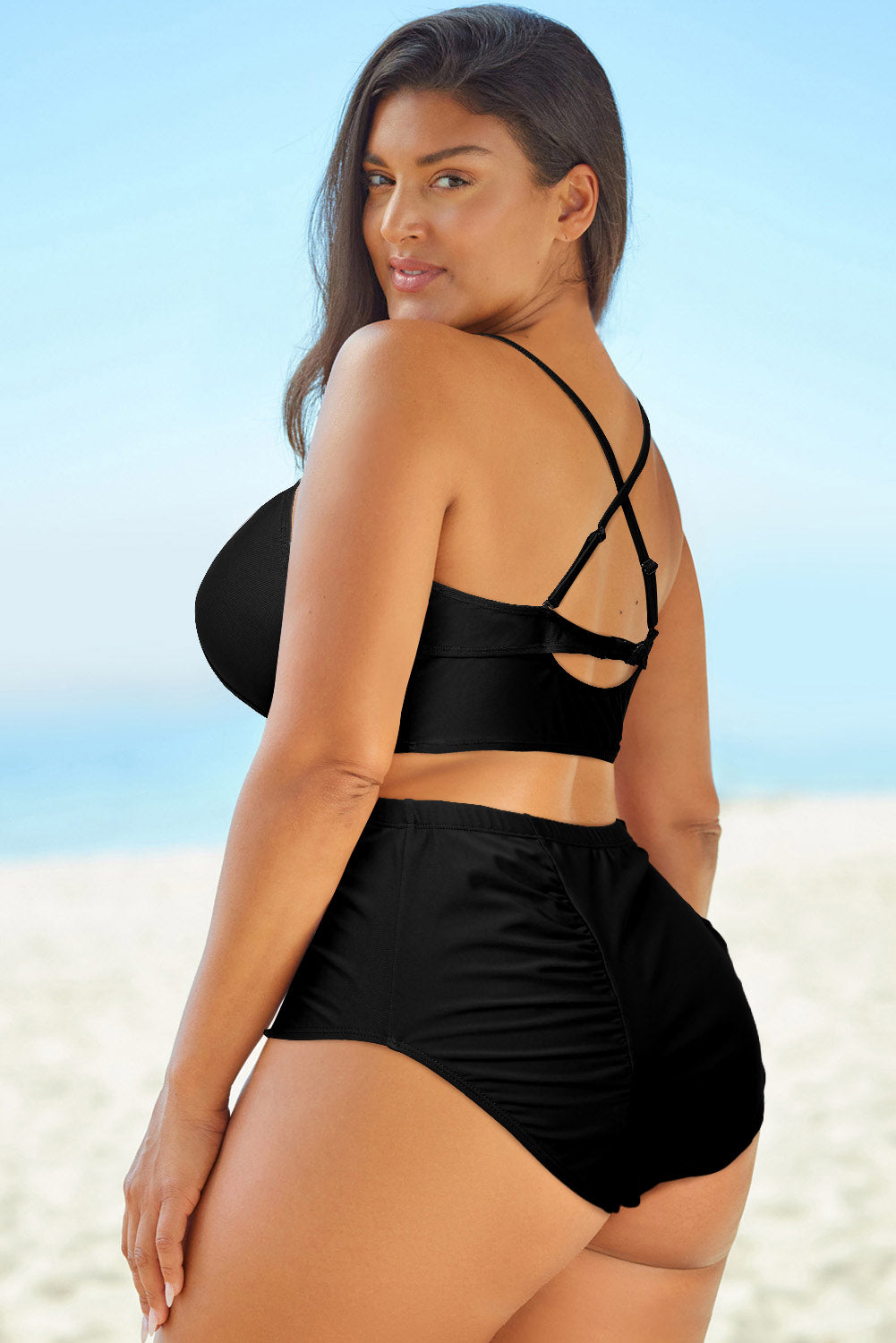 Halter Neck Crisscross Ruched Two-Piece Swimsuit Trendsi