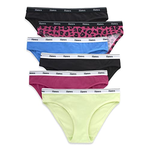 Hanes Women's Originals Panties Pack, Breathable Cotton Stretch Underwear, Basic Color Mix, 6-Pack Hi-Cuts, Medium