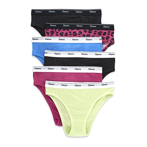 Hanes Women's Originals Panties Pack, Breathable Cotton Stretch Underwear, Basic Color Mix, 6-Pack Hi-Cuts, Medium