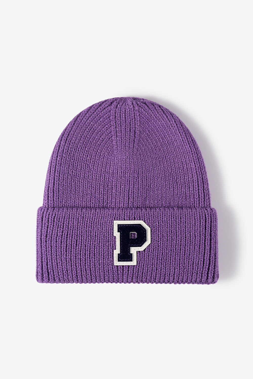 Letter Patch Cuffed Knit Beanie