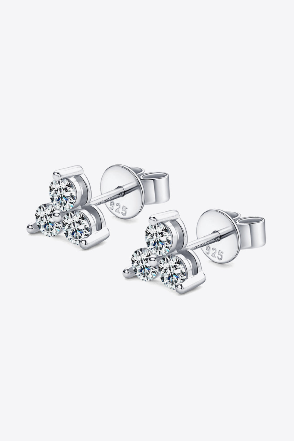 3-Point Moissanite 925 Sterling Silver Stud Earrings