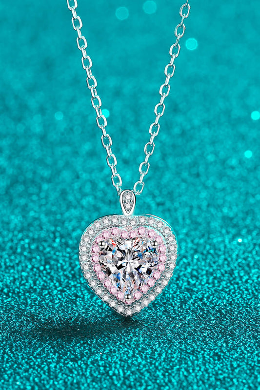 Modern 925 Sterling Silver 1 Carat Moissanite Heart Pendant Necklace