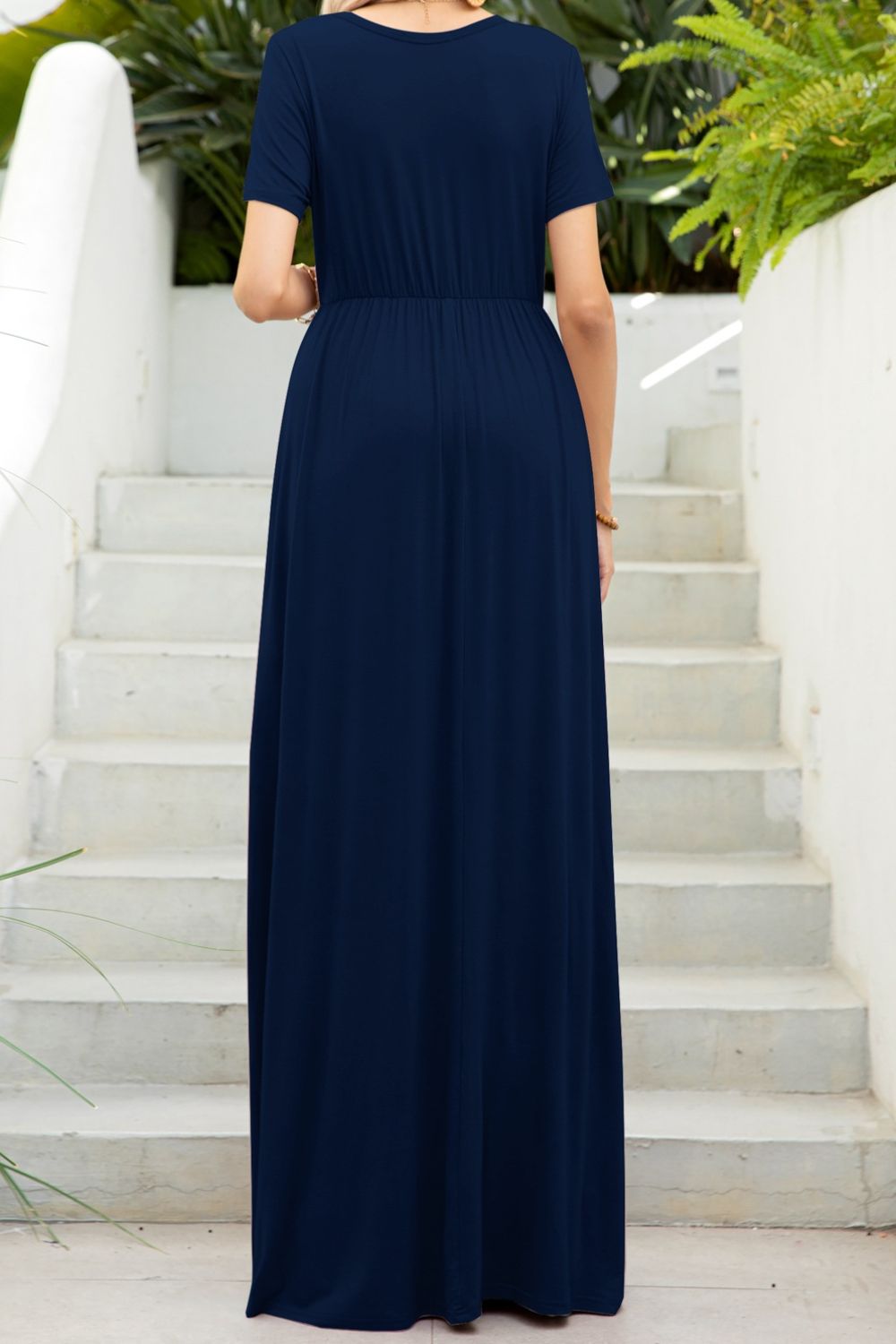 Round Neck Maxi Tee Dress with Pockets Trendsi