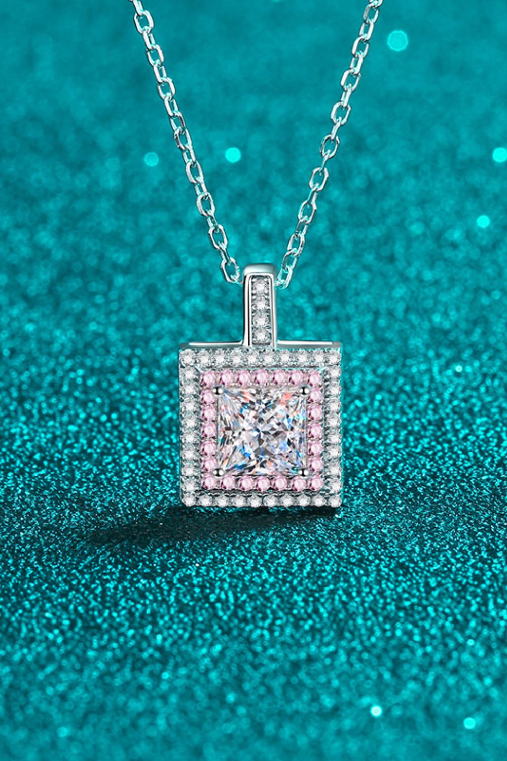 1 Carat Moissanite Square Pendant Chain Necklace Trendsi