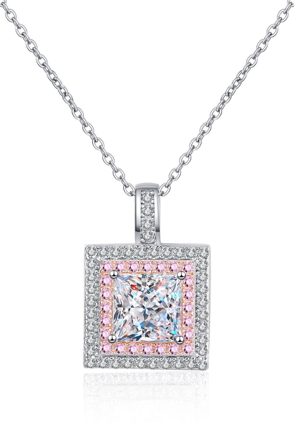 1 Carat Moissanite Square Pendant Chain Necklace Trendsi