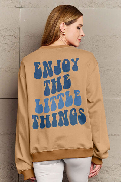Simply Love Full Size ENJOY THE LITTLE THINGS Round Neck Sweatshirt