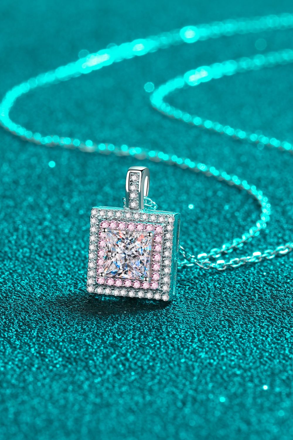 1 Carat Moissanite Square Pendant Chain Necklace Trendsi