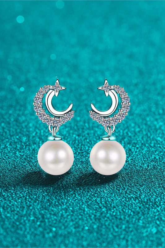 Moissanite Freshwater Pearl Drop Earrings