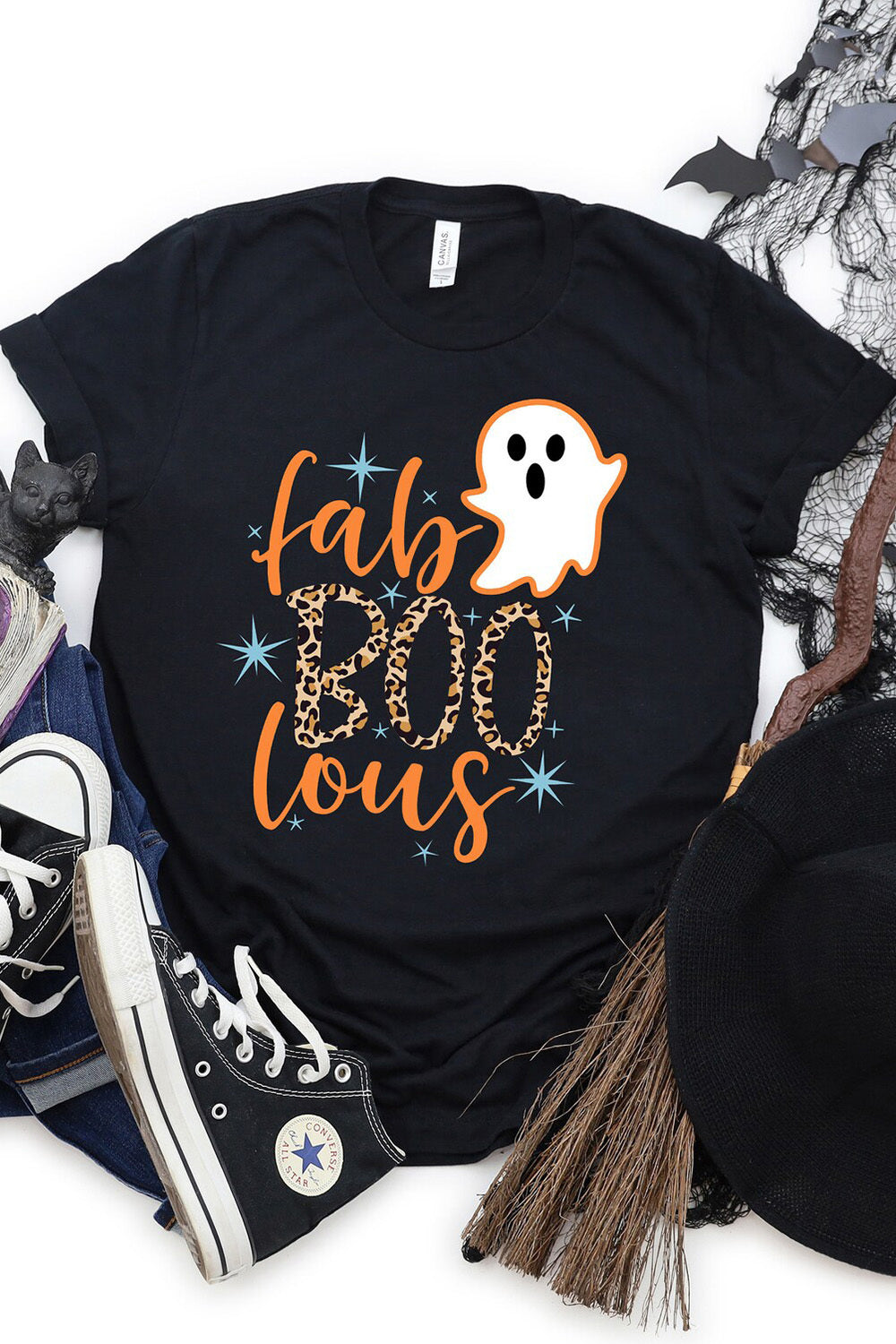 Round Neck Short Sleeve Ghost Graphic T-Shirt