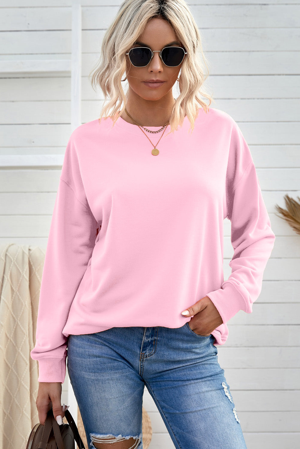 Drop Shoulder Ribbed Trim Sweatshirt