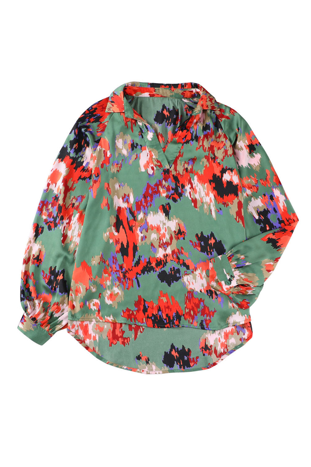 Printed Johnny Collar Raglan Sleeve Blouse