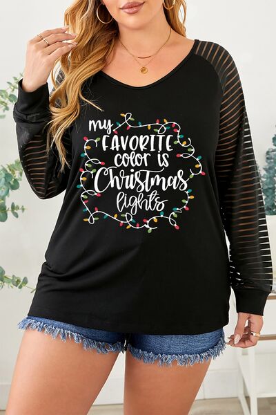 Plus Size MY FAVORITE COLOR IS CHRISTMAS LIGHTS Striped T-Shirt