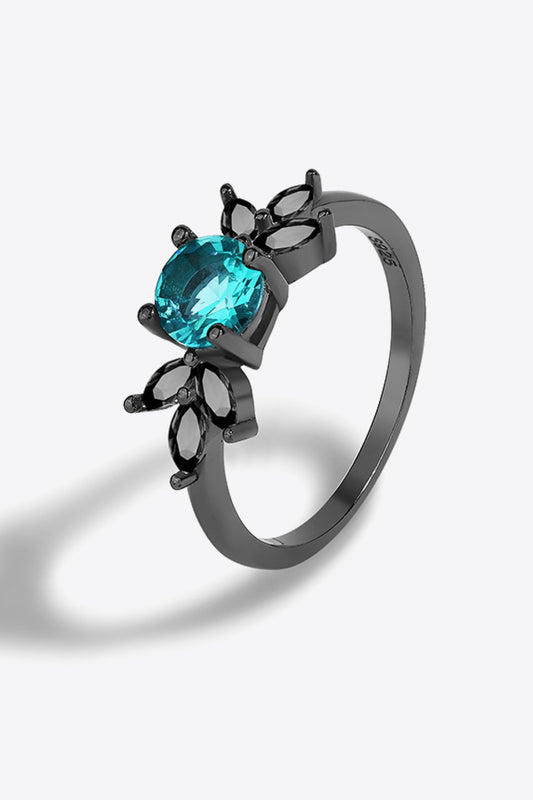 Paraiba Blue Zircon Leaf Ring Trendsi