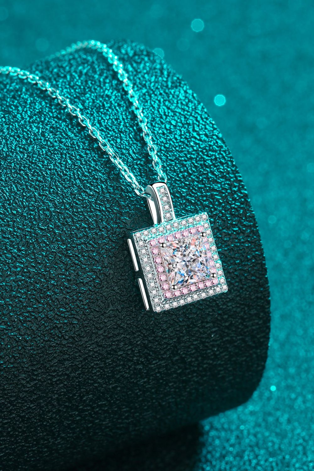 1 Carat Moissanite Square Pendant Chain Necklace Trendsi