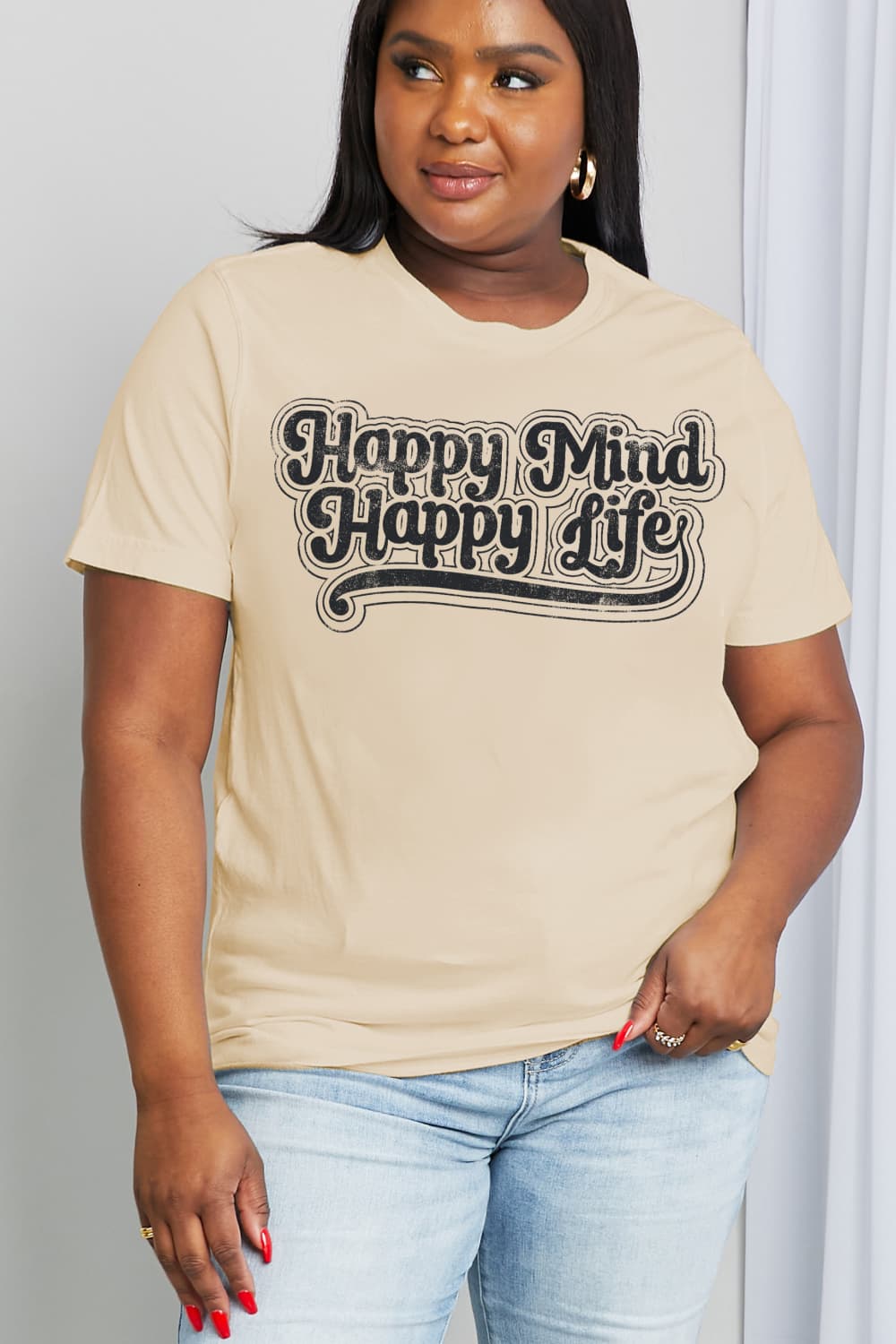 Simply Love Full Size HAPPY MIND HAPPY LIFE Graphic Cotton Tee