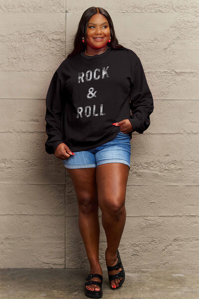 Simply Love Full Size ROCK & ROLL Round Neck Sweatshirt