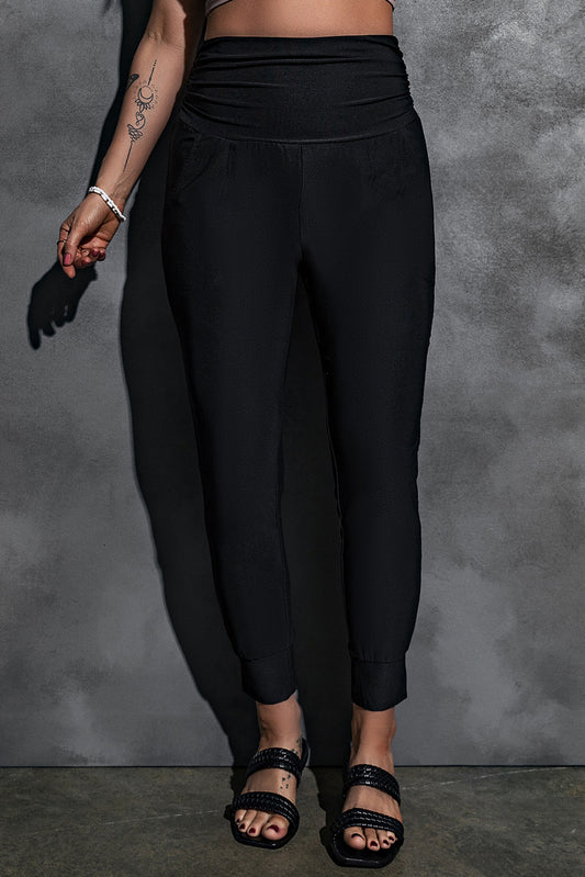 High-Rise Wide Waistband Joggers Trendsi