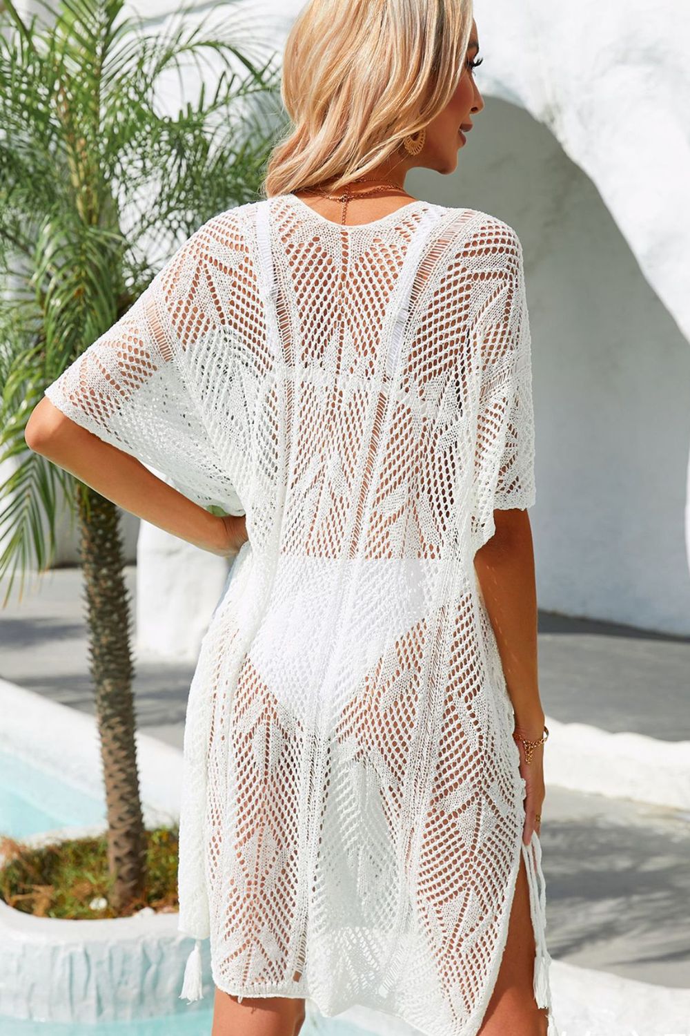 Side Slit Tassel Openwork Cover-Up Dress Trendsi