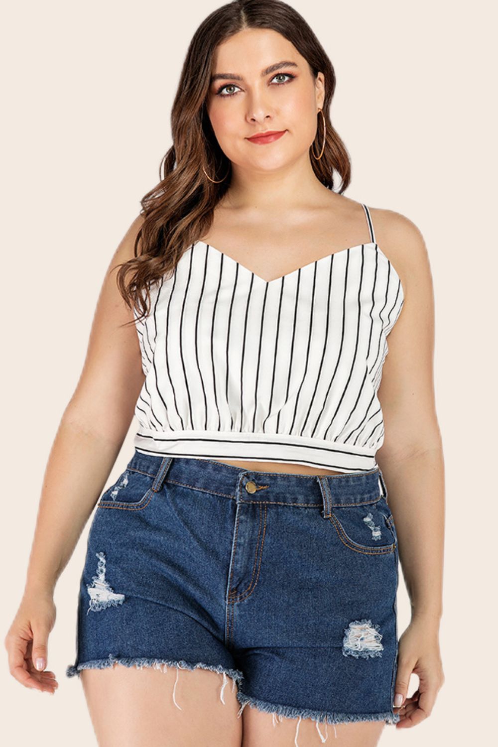 Plus Size Striped Tie-Back Cropped Cami