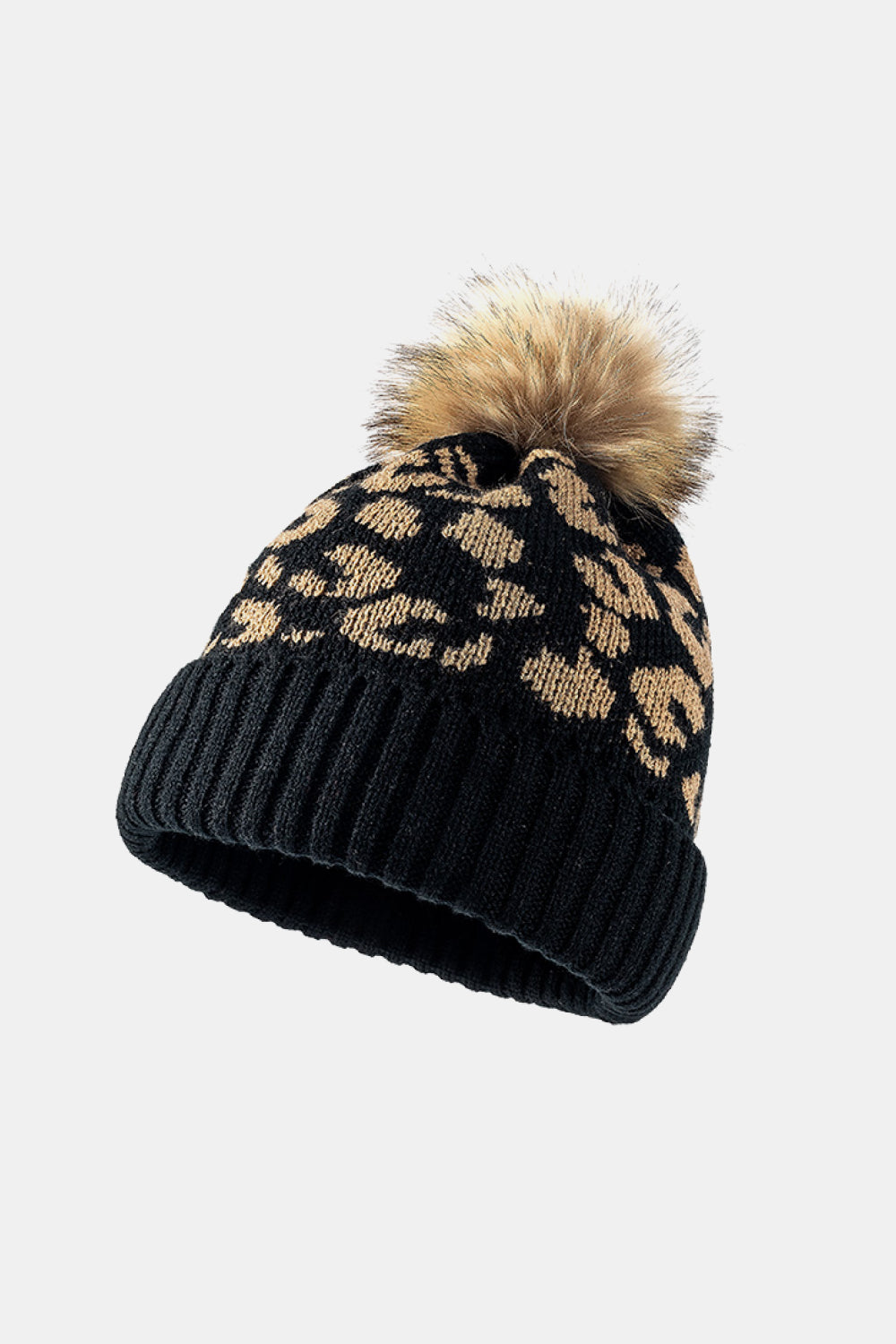 Leopard Pom-Pom Cuffed Beanie Trendsi