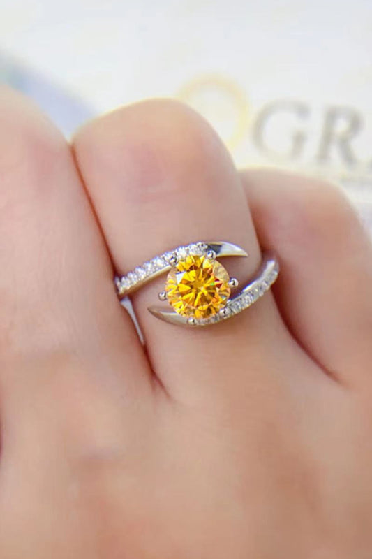 Yellow 1 Carat Moissanite 925 Sterling Silver Ring