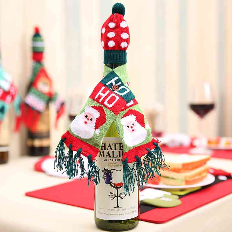 Christmas Hat and Scarf Wine Bottle Decoration