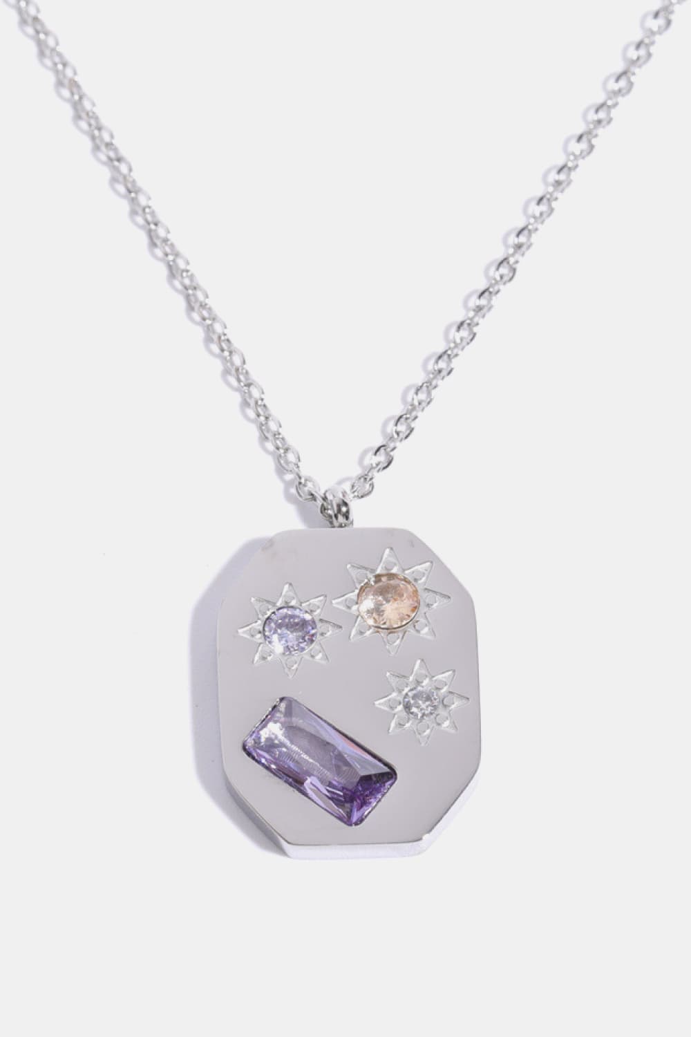 Inlaid Zircon Pendant Stainless Steel Necklace