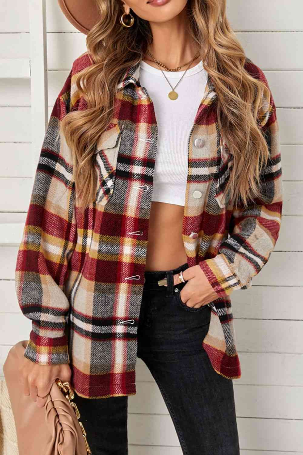 Plaid Pocketed Button Down Shacket