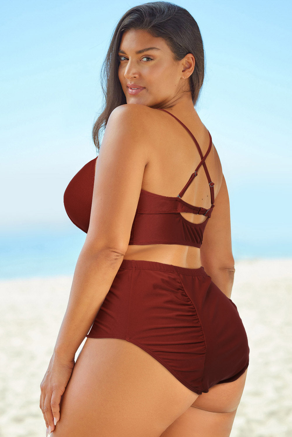 Halter Neck Crisscross Ruched Two-Piece Swimsuit Trendsi