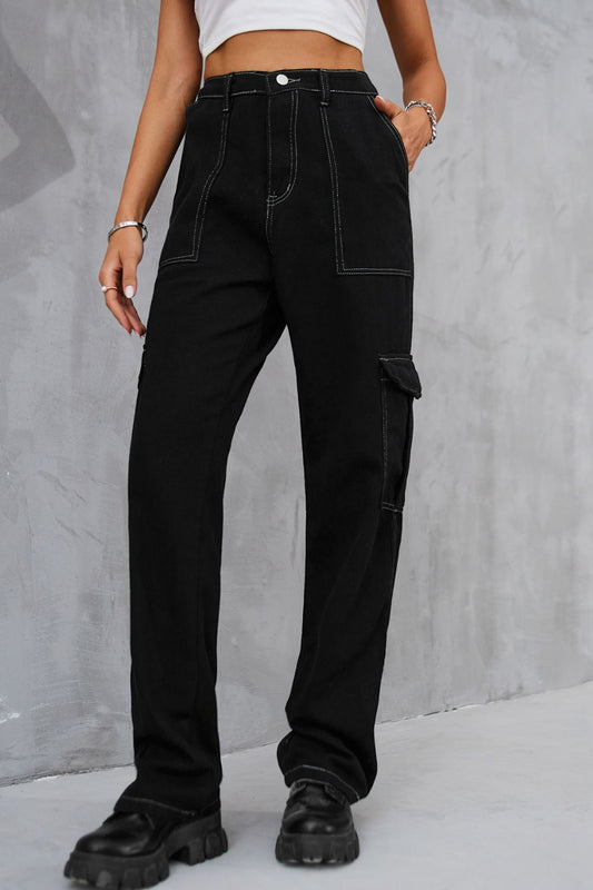 Baeful Long Straight Leg Jeans with Pockets Trendsi