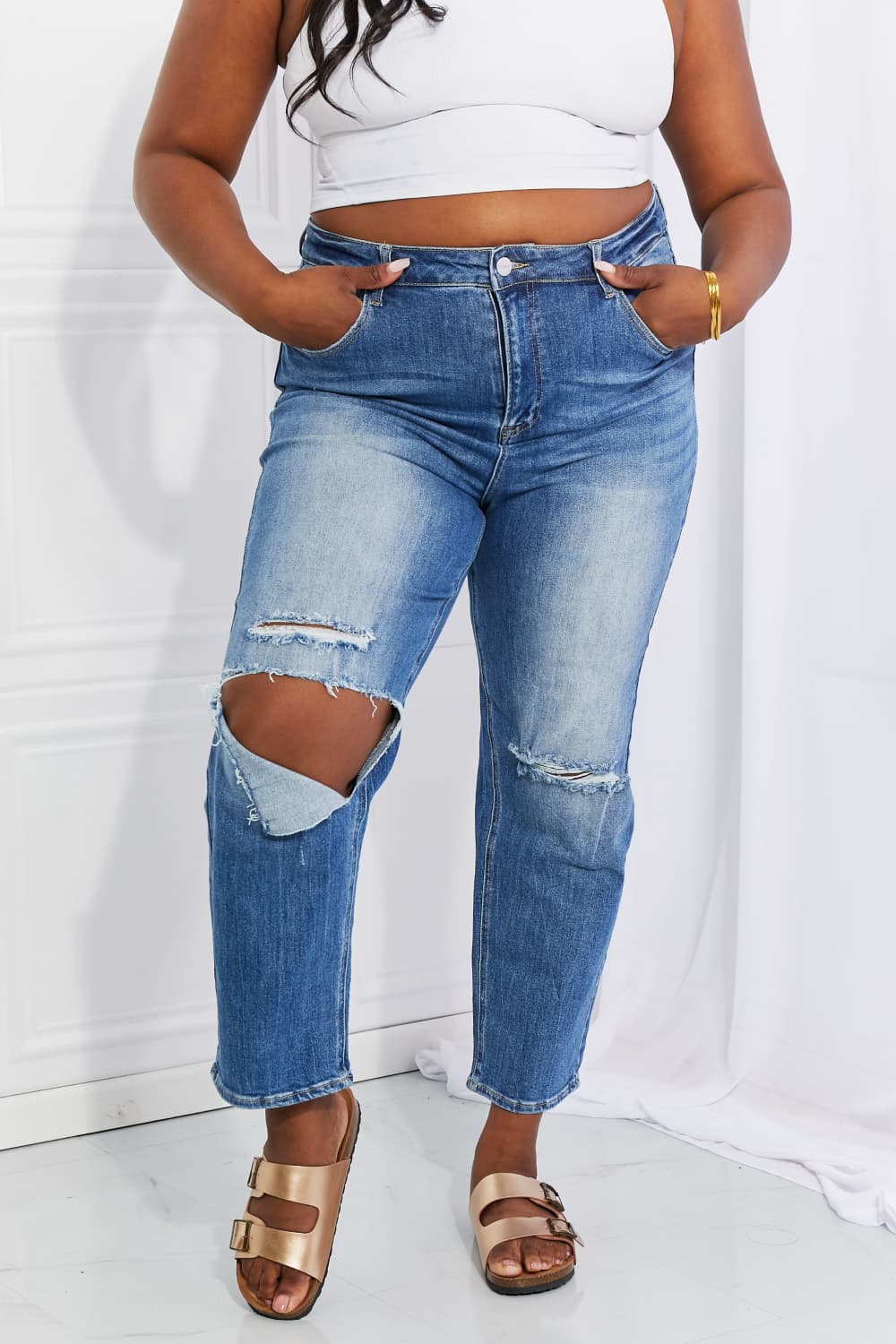 RISEN Full Size Emily High Rise Relaxed Jeans Trendsi