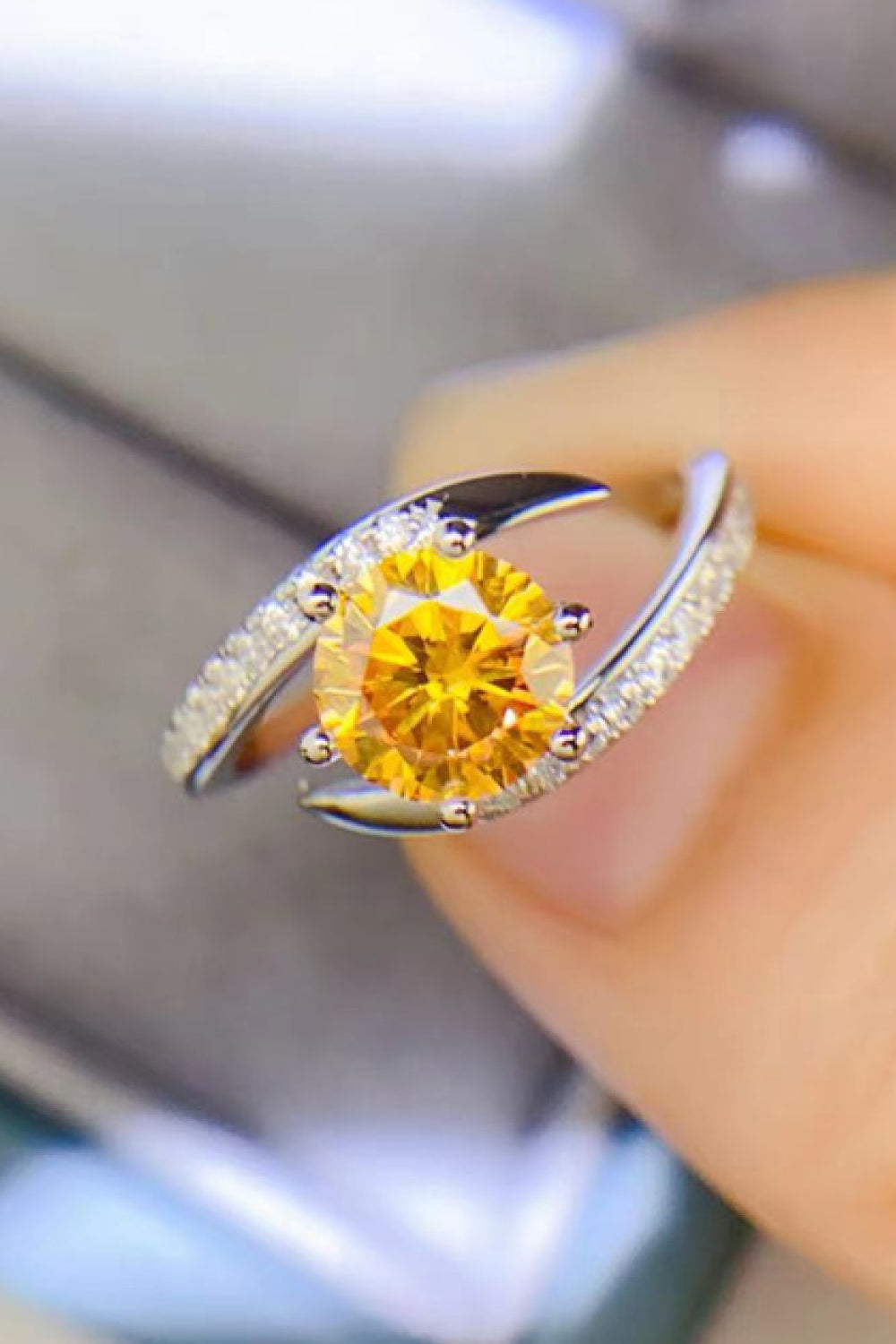 Yellow 1 Carat Moissanite 925 Sterling Silver Ring