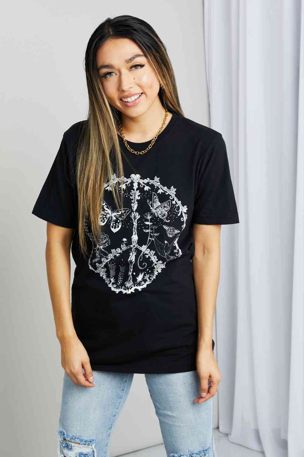 MineB Full Size Butterfly Graphic Tee Shirt