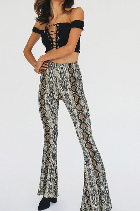 Snakeskin Print Flare Pants