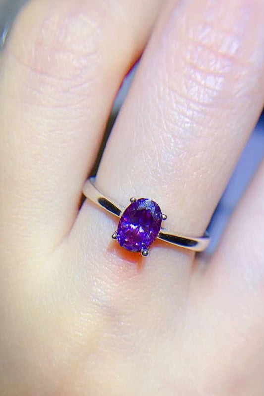 Purple 1 Carat Moissanite 4-Prong Solitaire Ring