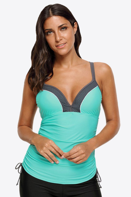 Contrast Sweetheart Neck Swim Cami Trendsi