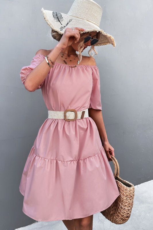 Square Neck Short Sleeve Mini Dress Trendsi