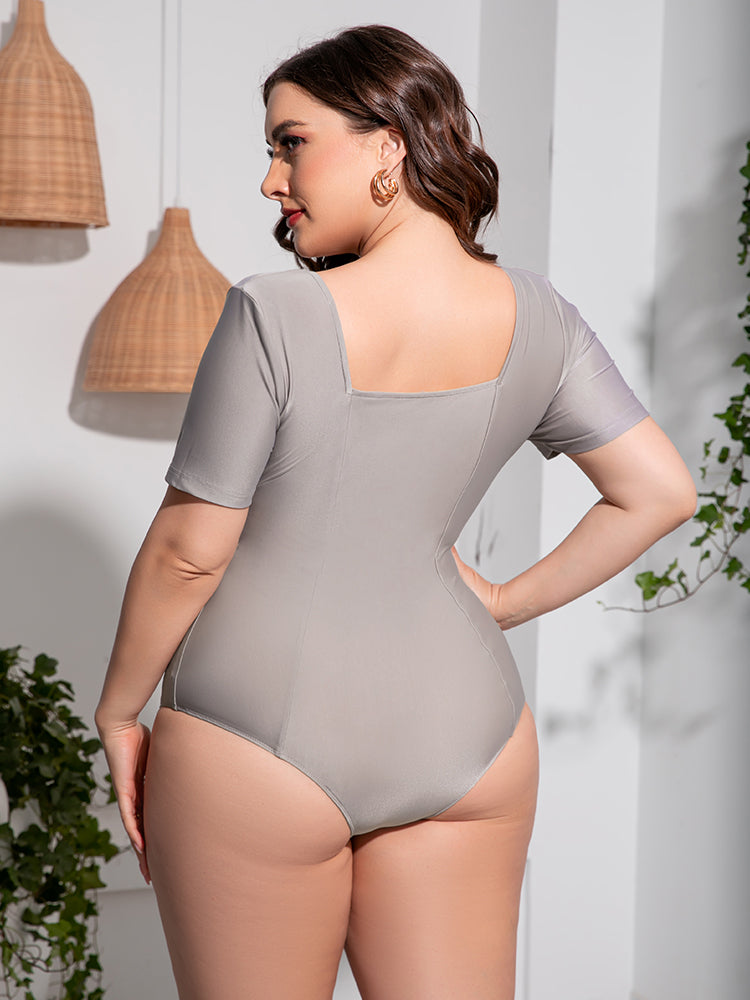 Plus Size Scoop Neck Short Sleeve One-Piece Swimsuit Trendsi