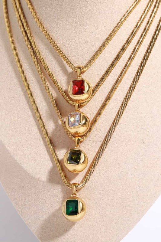 Zircon 18K Gold-Plated Geometrical Shape Pendant Necklace Trendsi