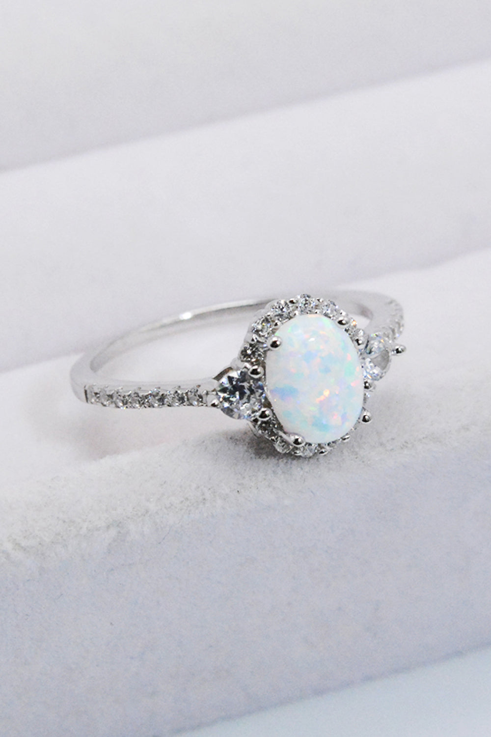 925 Sterling Silver Platinum-Plated Opal Ring
