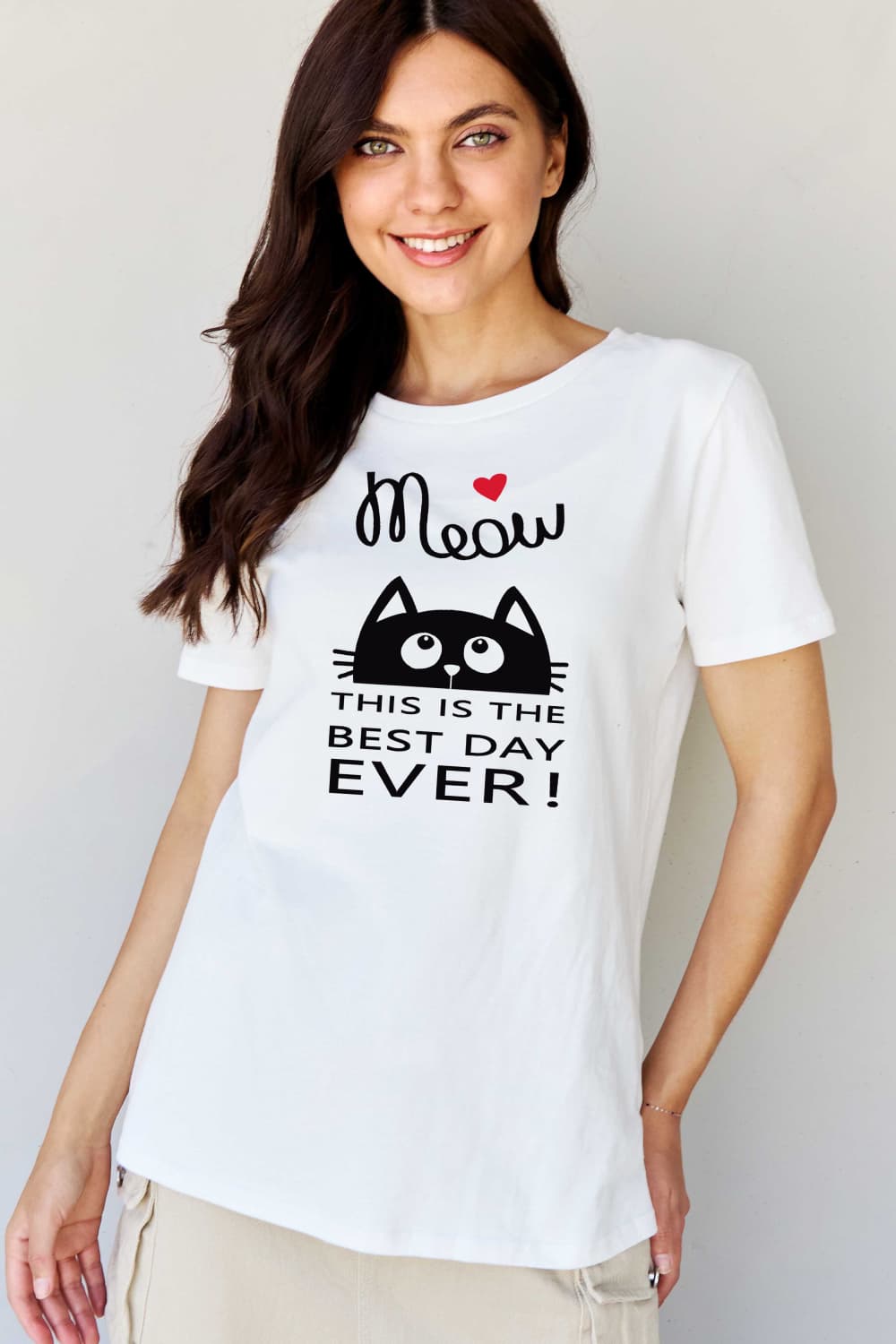 Simply Love Full Size MEOW THIS IS THE BEST DAY EVER! Graphic Cotton T-Shirt