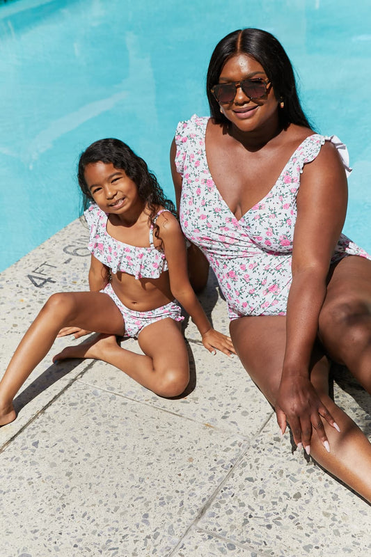 Marina West Swim Full Size Float On Ruffle Faux Wrap One-Piece in Roses Off-White Trendsi